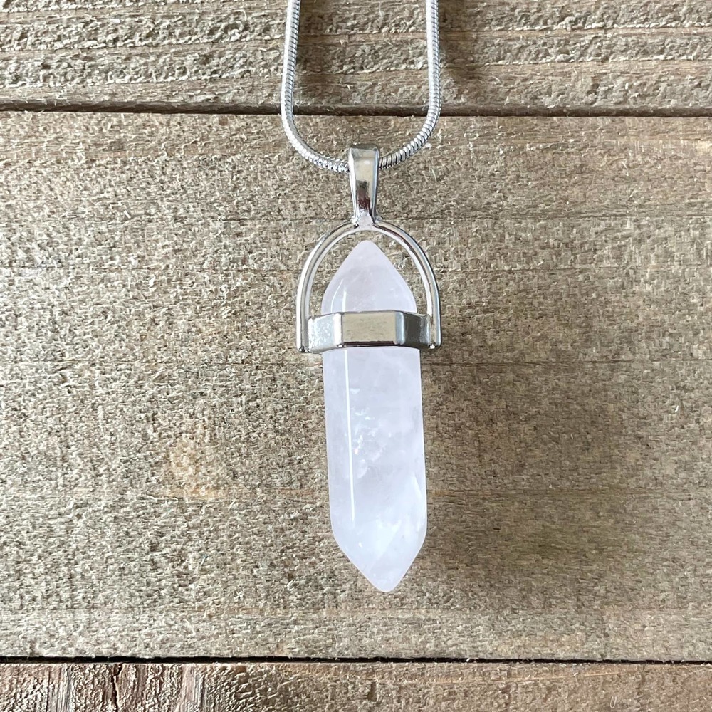 Lovely Ultra Pale Rose Quartz Crystal Pendant Necklace #016